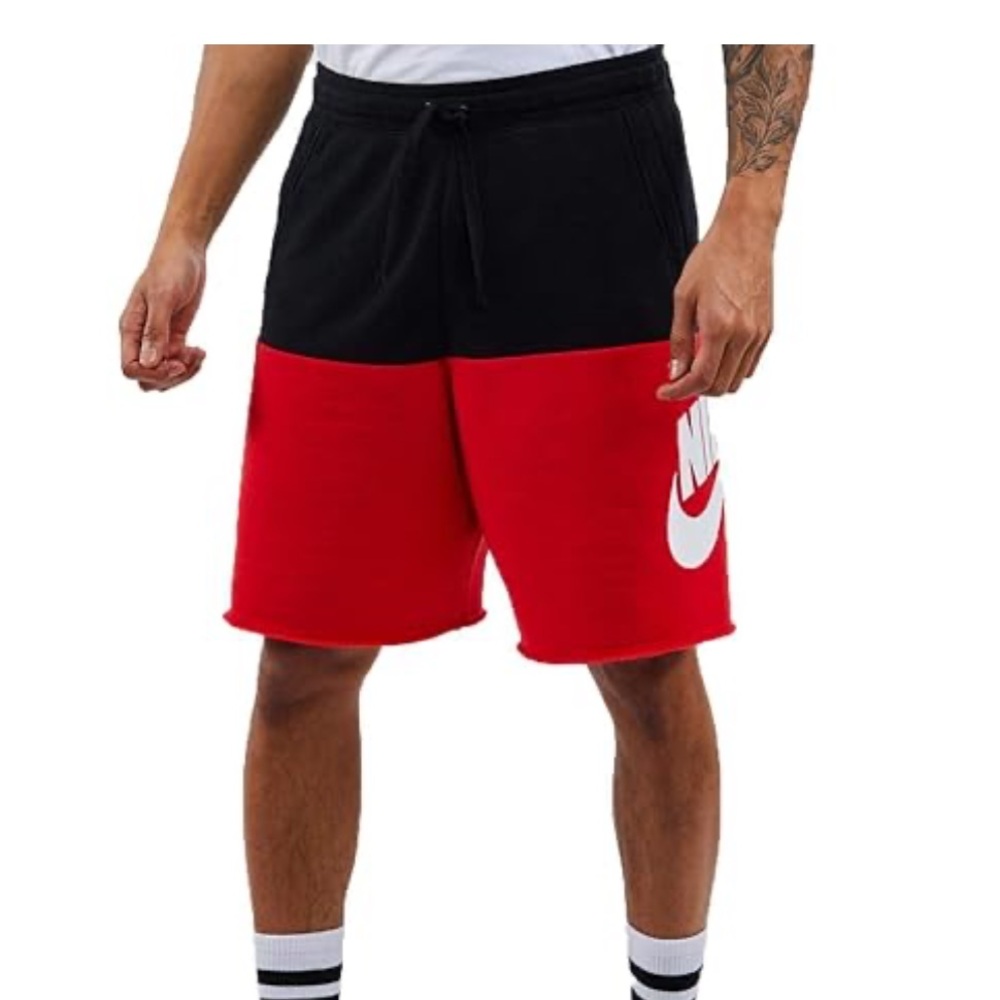 Nike Mens Large Logo Black Red Colorblock Sweatshorts, Size Medium